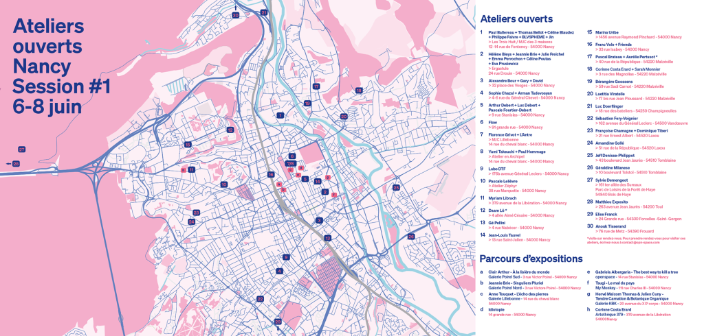 plan et liste des ateliers ouverts